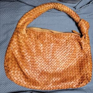 Valentina Woven Tan Handbag